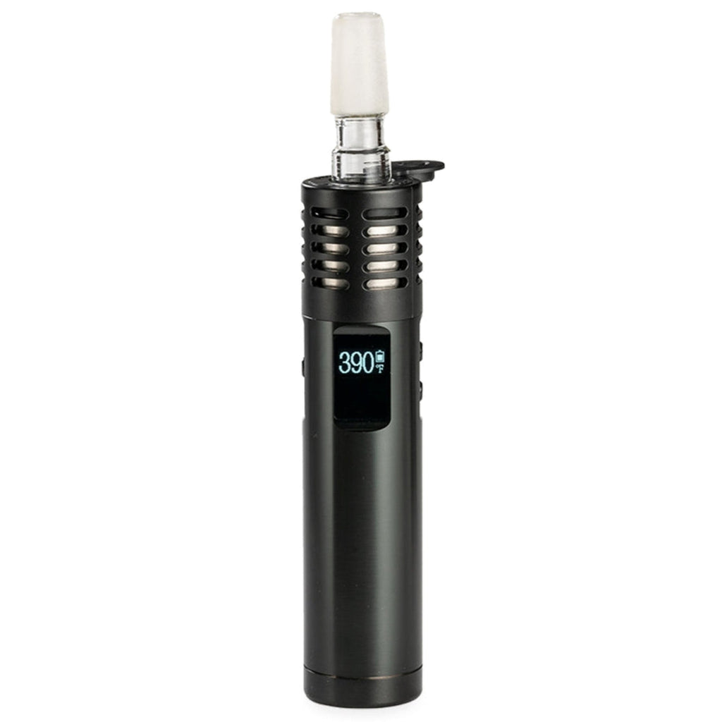 a black electronic device with a white light on top of it