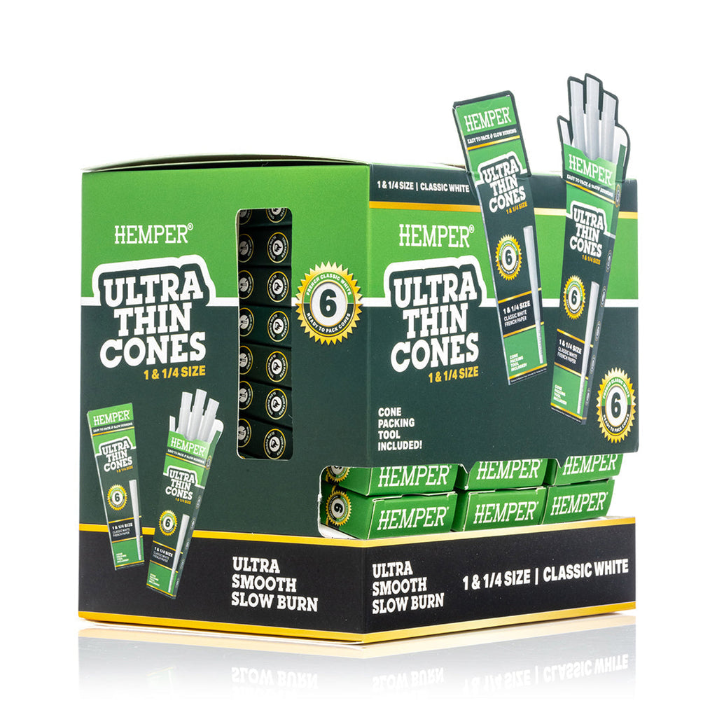 Ultra Thin Pre-Rolled Cones French White Paper - 6 Pack - 1 1/4 Size